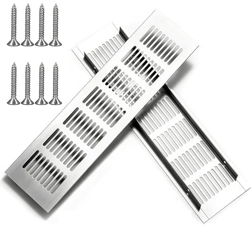 2Pcs Air Vent Grille Cover, 300x80mm Radiator & Kitchen Plinth Vent Grill, Aluminum Alloy Fridge Grill Vents, with Screws for Cabinets, Wardrobes, Fridge & Furniture Ventilation (Silver)