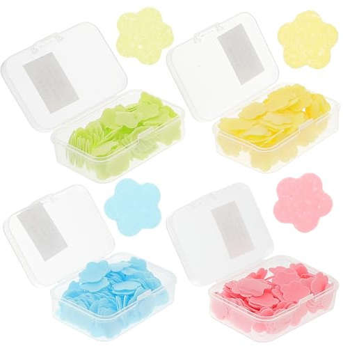 SHERCHPRY Foglie di Sapone da Viaggio Usa e Getta 10 Pezzi Scatola in Plastica, Formato Tascabile Leggero per Camping e Viaggi Colore Casuale