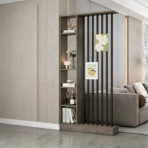 Divisorio Portatile for Separazione degli Ambienti, Parete Divisoria, Telaio in Metallo,Separe divisorio interno dal design moderno, con motivo, divisori for hotel, casa(Black+Grey Walnut)