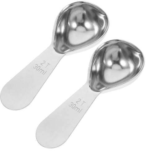 PAMINGONO Set 2 Cucchiai Dosatori per Caffè in Acciaio Inox 30ml Manico Corto, Misurino Multifunzionale per Chicchi di Caffè, Tè, Latte in Polvere e Cucina, Utensile Resistente