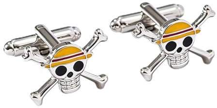 GAUEIOUR Straw Hat Pirates Skull Logo Cufflinks Cool Man And Woman Fashion Anime Alloy Cuff Links, Classic Cartoon Inspired Pirate Flag Element Cosplay Shirt Jacket Cuff Jewelry