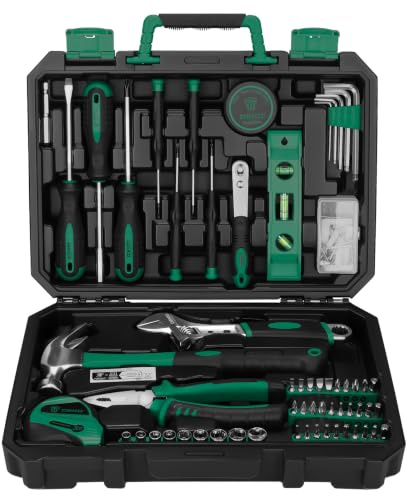DEKO Tool Kit Set Box 100 Pieces Home Repair DIY Tools Basic Hand Toolbox Sets for Home