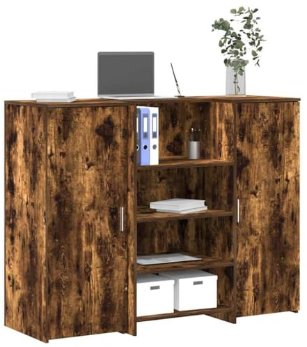 PUGYNBK Bancone da ricevimento, in rovere affumicato, 135 x 50 x 103,5 cm, con bancone e armadio integrati, molto spazio per ufficio, hotel o clinica, facile da montare