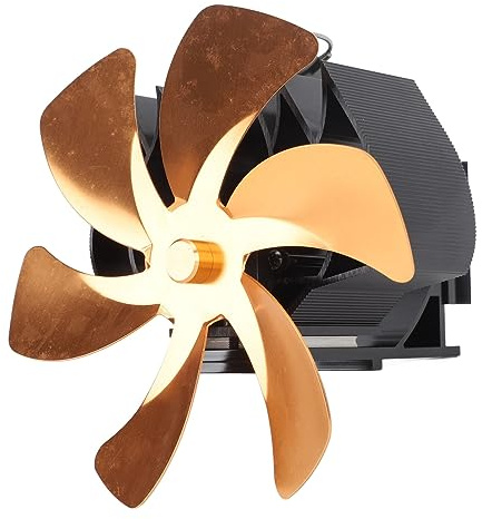 Rengue Ventilatore per Stufa Sospesa a 6 Pale Alimentato a Calore Ventilatore per Canna Fumaria con Motore Silenzioso per Caminetto a Legna Circolazione Efficiente di Aria Calda Senza (GOLD)