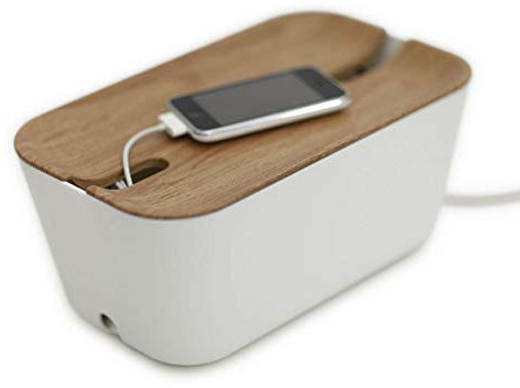 Bosign Kabelbox und Ladestation Kabelorganisator Hideaway - M Medium, 30 x 18 cm, h 13,8 cm, Lüftungsöffnungen und feuerfestem Material, dekoratives Aussehen - in Weiß/Natur