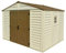 Duramax WoodBridge Plus 10.5 x 8 (8.02 m2) Plastic Garden Shed with 1 Fixed Window & Metal Foundation Kit, Strong Metal Roof Structure Fire Retardant and Maintenance-Free Storage Shed - Ivory/Brown