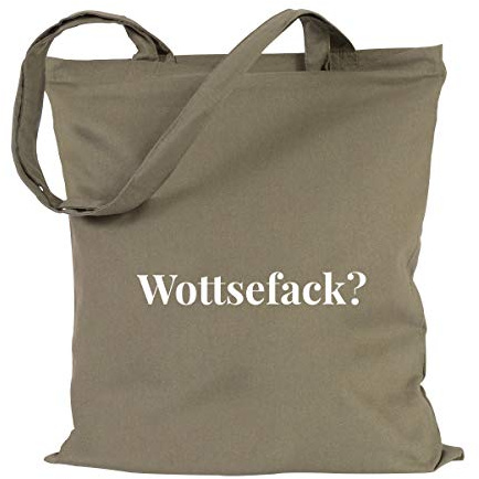 JUNIWORDS Jutebeutel, Wähle ein Motiv & Farbe, Wottsefack? (Beutel: Khaki, Text: Weiß)