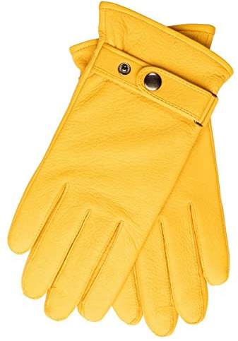 EEM guanti da uomo in pelle, pregiata pelle di cervo, morbida fodera in cashmere e lana, giallo XL