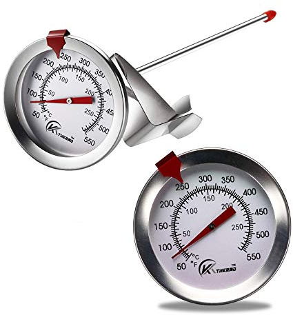 KT THERMO Deep Fry Thermometer with Instant Read,Dial Thermometer,6 Stainless Steel Stem Meat Cooking Thermometer,Best for Turkey,BBQ,Grill