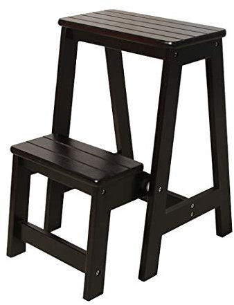 Escaleras Escalerillas Taburete Plegable Escalera de Madera Escalera de Mano de 2 Pasos Plegable y liviano para hogar Biblioteca desván Estantería de Escalera - Capacidad de 150 kg (Nogal Negro)