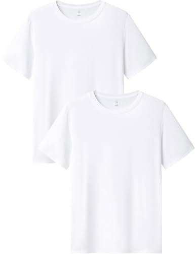 LAPASA Herrar Micro Modal T-Shirt 2-pack, Premium Business Kortärmad Undertröja Rund halsringning/V-ringning (M07/M08), Rund halsringning: Vit, XL