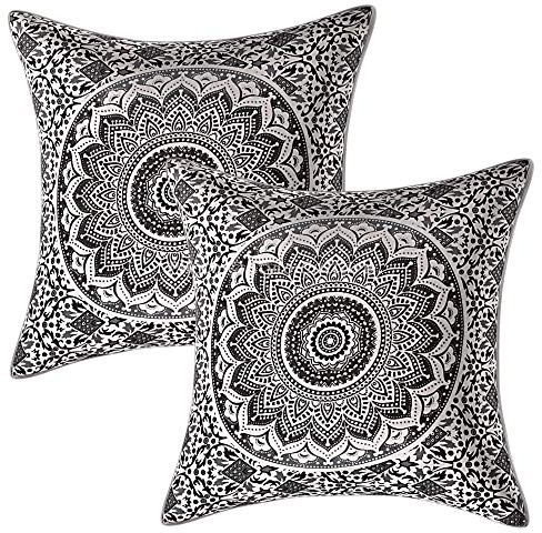 Stylo Culture Indio Fundas Almohadones Decorativa 40x40 cm Algodón Mandala Fundas De Cojines Sofa Gris 16x16 Inch Impreso Cuadrado sobre Fundas para Cojines De Cama - 2 Pcs