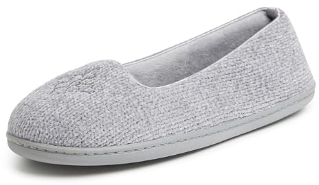Dearfoams Women's Rebecca Lightweight Cozy Memory Foam Closed Back Slipper with Wide Widths, Sleet Chenille, 11-12