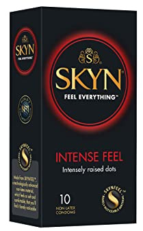 SKYN Intense Feel (10 Stück) | Skynfeel Latexfreie Kondome für Männer, Hauchzart, Extra Starken Noppen Kondome Box, Stimulierend, 53mm Breite