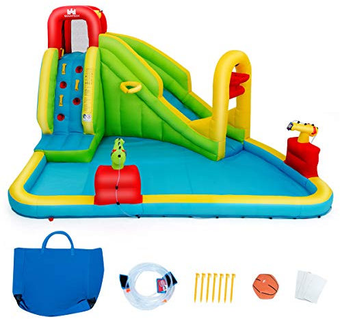 COSTWAY Hüpfburg Aufblasbare, Wasserrutsche Spielpool, Wasserspielcenter mit Rutsche, Wasserpark aufblasbar, Planschbecken 400 x 335 x 230cm Farbig