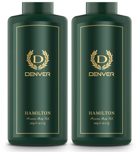 Denver Hamilton Premium Body Talcum Powder for Men | Cooling, Gentle-on-Skin Talc Powder with Long-Lasting Fragrance | Fresh Aromatic, Woody and Musky Scent, 10.58 oz (Pack of 2)