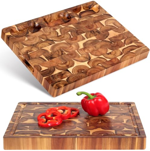 Fanichi Schneidebrett aus Teakholz, extra groß, 45 x 35 cm, für Küche, mit 3 integrierten Fächern und Saftkanal, robustes Schneidebrett, dickes Tranchierbrett für Brot, Obst, Fleisch