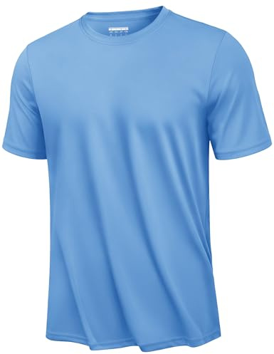 KEFITEVD Snabbtorkande stretchig t-shirt för män sommar tunn sport t-shirt ledig lätt kortärmad toppar, Vattenfall blå, XXL