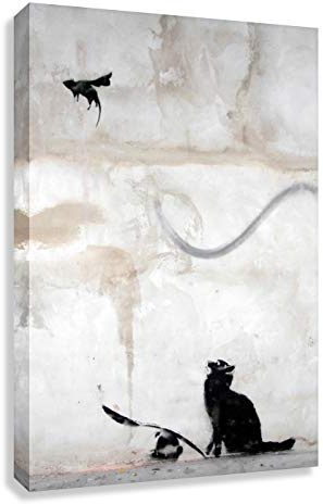Druck auf leinwand Banksy Graffiti - Bild 40x30cm Cat n Bat ! Bild fertig auf Keilrahmen ! Pop Art Gemälde Kunstdrucke, Wandbilder, Bilder zur De (50 x 70 cm)
