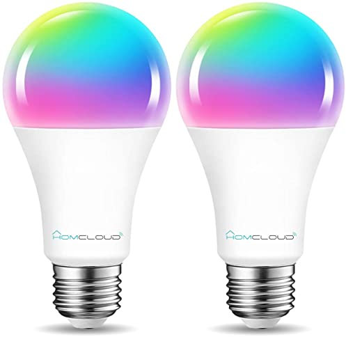 Homcloud Confezione da 2 pezzi, Lampadina A70 Smart Wi-Fi Intelligente LED Multicolore + Bianco CCT E27 dimmerabile, 11W, 1050 Lumen, controllo con APP, Alexa o Google