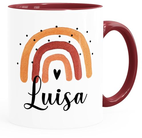 SpecialMe® Kinder-Tasse Regenbogen Rainbow Boho personalisierte Namenstasse aus Keramik für Kinder Jungen Mädchen Bordeauxrot Keramik-Tasse