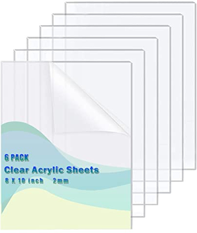 6 Pack Clear Acrylic Sheet, 8 x 10 x 0.08” Thick (Around 2mm)
