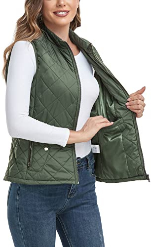 LONGKING Women's Outwear Quilted Gilet, NEW Upgraded Women's Outwear Vest With One Inner Pocket - Stand Collar Lightweight Zip Quilted Vest for Women
