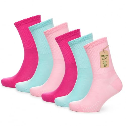 GM Apparel 6 Pairs Women's Bamboo Diabetic Extra Wide Crew Socks UK 4-8