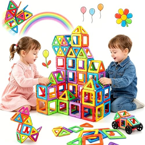 Jokooan Magnetische Bausteine 68Teile Set, Magnetspiel STEM Magnetbausteine, Magnet Montessori Spielzeug Lernspiele Geschenke für 3-8 Jahre Junge Mädchen Bauklötze Kinderspielzeug
