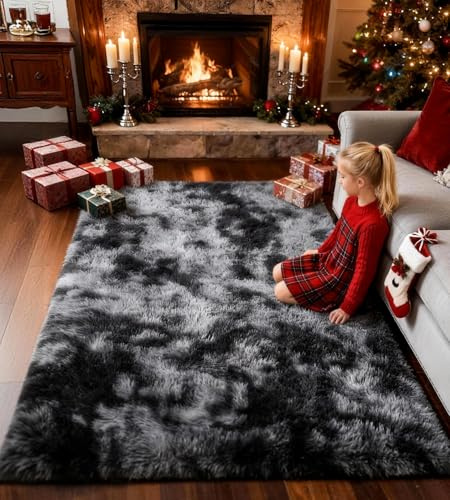 ROHATIM matta med lång lugg, vardagsrum, supermjuk lurvig matta, fluffig, mjuk områdesmatta, sovrumsmattor, supermjuk fluffig barnmatta (mörkgrå, 160 x 230 cm)