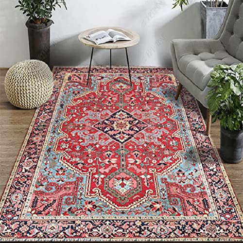 ESOUY Orientteppiche für Schlafzimmer 3,9 ft x 5,2 ft, rotes Muster im passionsfreien Stil, Rutschfester, strapazierfähiger, weicher Teppich für Schlafzimmer, Wohnzimmer, Wohnkultur, 120 x 160 cm