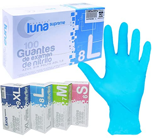 DEPALMERA Pharma✙ Guantes de Nitrilo Azul, 100 uds/caja Ambidiestro, Guante Nitrilo Desechables sin Polvo, Guantes Libre de Látex Talla (L)