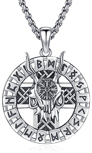 Eusense Vikingo Cabeza de Oveja Collar Nórdico Ram Cadena Colgante Nórdico Vikingo Runa Collar Protección Amuleto Joyería para Mujeres Hombres