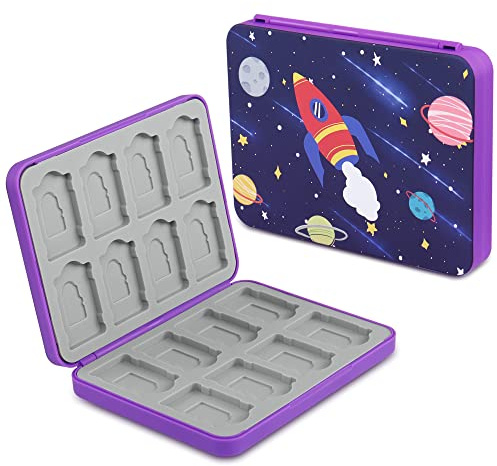 QIANRENON 16 in 1 Switch-Karte Magnetisch Aufbewahrung Box Organizer MicroSD Halterung Box, Fasst 16 NDS Karte + 16 MicroSD Karten, für NDS Switch OLED Switch Lite Karte, Lila/Sternenhimmel Muster