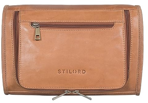 STILORD Juri Leder Kulturbeutel Groß für Damen und Herren Unisex Waschtasche für Unterwegs Kosmetiktasche aus Hochwertigem Echtleder Farbe:taranto - braun