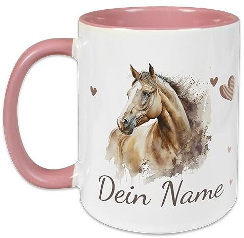 GRAZDesign Tasse Pferd mit Namen personalisiert | Pferdemotiv als Geschenk für Mädchen und Frauen, personalisierte Tasse Kinder Namenstasse Keramik 330ml