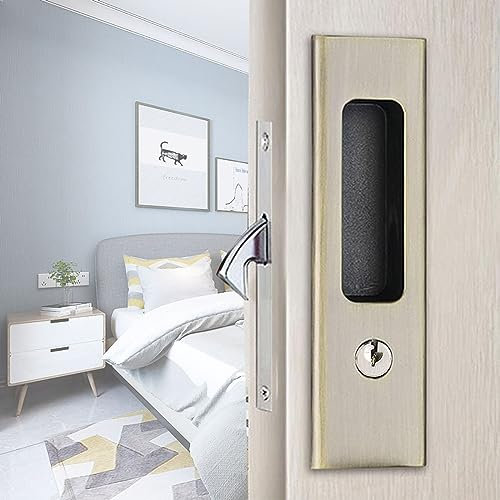 Betensh Maniglia della Porta Tascabile con Chiave Maniglia Della Serratura della Porta Set Maniglia per porta scorrevole Set di maniglie per porte invisibili 160mm Bronzo