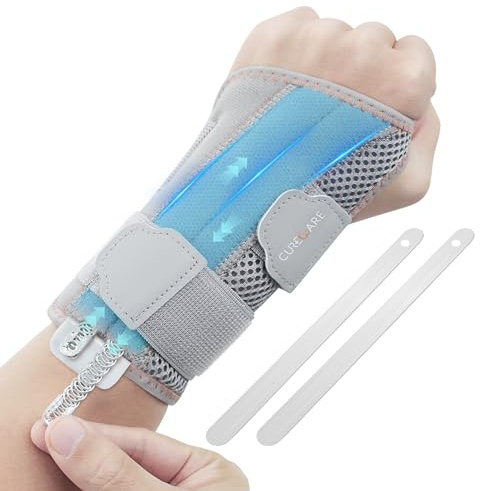 CURECARE Handgelenk Bandagen mit 2 Wechselschienen, Handgelenkstütze, Links | 3-Stufige Stabilität, Tag/Nacht Stütze, Verstellbare Karpaltunnelsyndrom Schiene, Handgelenkschiene für Tendinitis, Arthritis
