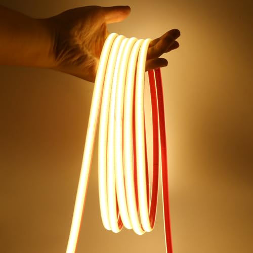 KISUFU 220V COB LED Band, 288 LEDs/m Flexible Hohe Dichte 3000K CRI≥85 FCOB LED Streifen,3mm Breit Led strip IP68 Wasserdichte COB LED Lichtband mit Schlafzimmer,Schrankbeleuchtung