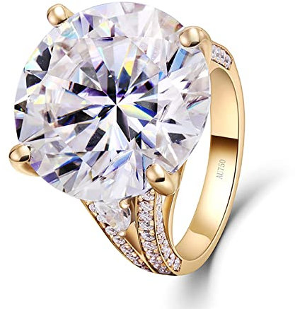 Lieson Eheringe für Frauen, Freundschaftsringe Gold 585 14K Luxus 4 Zinken Rund Moissanit mit 7.6ct Freundschaftsringe Gelbgold Gr. 65 (20.7)