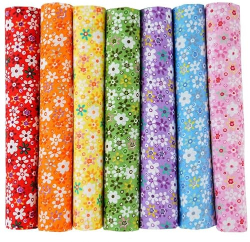 Confezione di 7 tessuti di cotone, 50 x 50 cm, per cucito, patchwork fai da te, tessuto al metro, per vestiti, lenzuola, tende, tovaglie, fiori #1