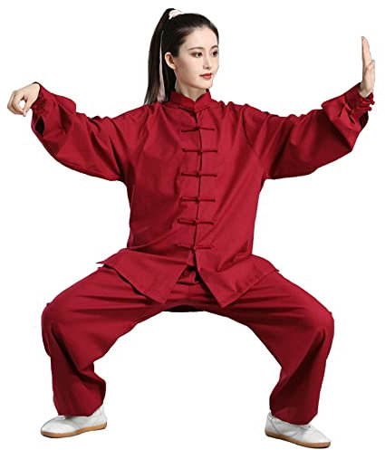 Tai Chi-Kleidung für Herren und Damen, Kampfsportanzug, Kung-Fu-Uniform, Taijiquan-Aufführungskleidung, lockere, langärmelige Meditations-Übungskleidung im chinesischen Stil, Rot-Medium (Rot XXS)