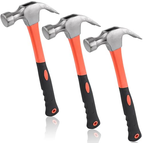 GBACHOOSE 3 Pcs Claw Hammer 16oz, Carbon Steel Hammer with Comfort Grip, One-Piece Rip Claw Hammer for Pulling Nails, Wood Working