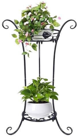 Pflanzenregal Blumentreppe Blumenständer Metall-Pflanzgefäßhalter Für Drinnen Und Draußen, 2 Etagen, Runde Topfstützen, Eckregal Pflanzenständer Blumenregal Blumenbank