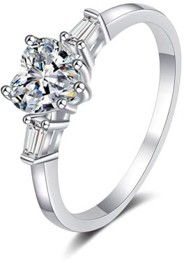 AMDXD 14K Weißgold Verlobungsring Echt Goldschmuck, Klassiker Diamantring mit Labor Diamant 1 Karat (Herzschliff, VVS1), Gold 585 Partnerringe Damen, Gr.58 (18.5)