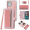 Asuwish Phone Case for Nokia C12 Zipper Wallet Detachable Cell Cover with Tempered Glass Screen Protector Crossbody Lanyard Strap Bling Glitter Flip Card Holder Slot C 12 12C Women Men Girls Pink