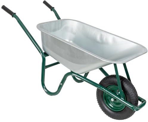 VOSS.farming Schubkarre 100 Liter, 250kg Traglast, Bauschubkarre, Gartenschubkarre, verzinkte Wanne, Luftrad mit Metallfelge