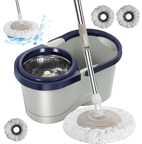 Serpillère essoreuse automatique | Ensemble seau de serpillère humide avec fonction d'essorage automatique, serpillère de nettoyage avec essoreuse pour salon, cuisine, balcon, bureau