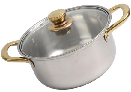 Juegos de Utensilios de Cocina, Juego de Utensilios de Cocina de Inducción de Acero Inoxidable con Asas Doradas, Ollas y Sartenes de 5 Piezas con Tapas de Vidrio para Cocinar en
