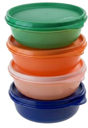 Tupperware kleine Hitparade Behälter Schüssel Set 4x 300 ml orange limette lachs grün (inkl. 1x Klebe-Spruchtier)